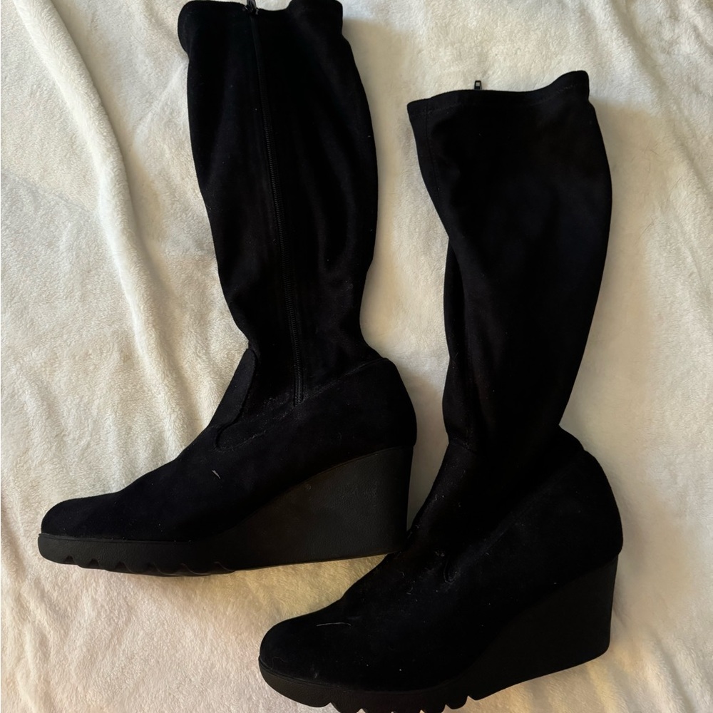 Donald Pliner Stretch Micorfiber Black Wedge Boots